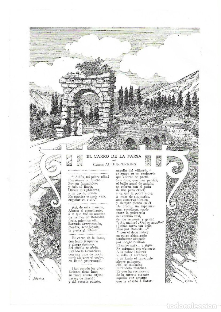Collezionismo: A&Ntilde;O 1913 RECORTE PRENSA POESIA EL CARRO DE LA FARSA CARLOS ALLEN PERKINS DIBUJO ARIJA