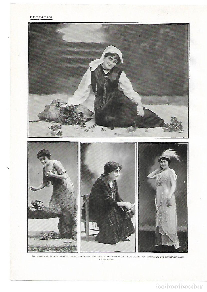 Collectionnisme: A&Ntilde;O 1913 RECORTE PRENSA TEATRO ACTRIZ ROSARIO PINO EN DIFERENTES ACTUACIONES INTERPRETACIONES