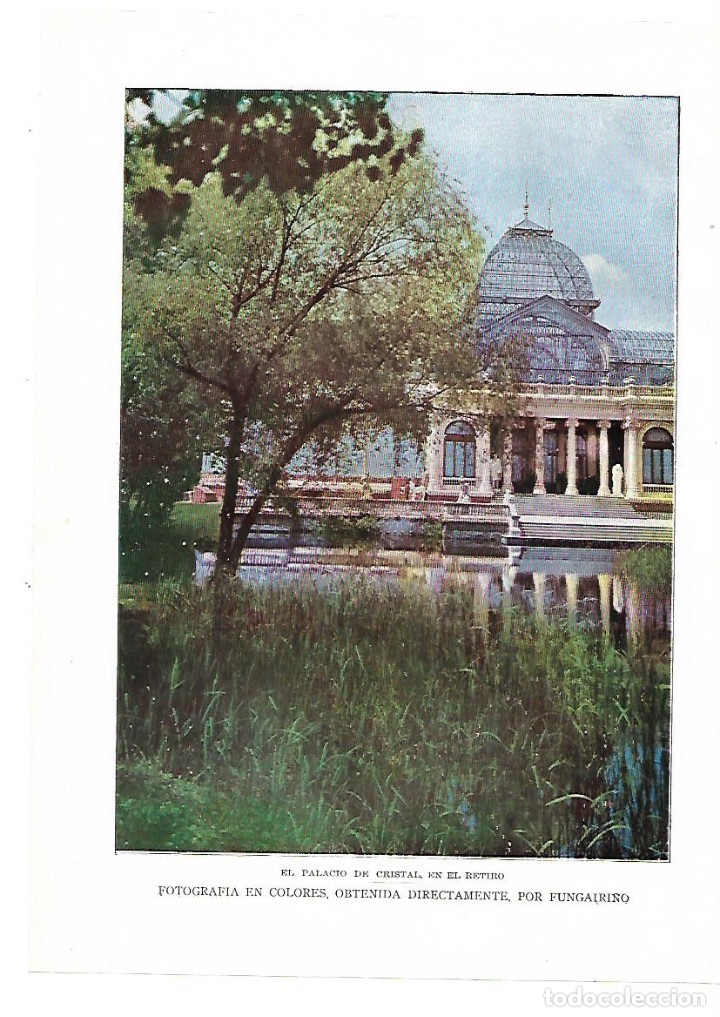 Collectionnisme: A&Ntilde;O 1913 RECORTE PRENSA FOTOGRAFIA EN COLOR PALACIO DE CRISTAL EL RETIRO MADRIDPOR FUNGAIRI&Ntilde;O