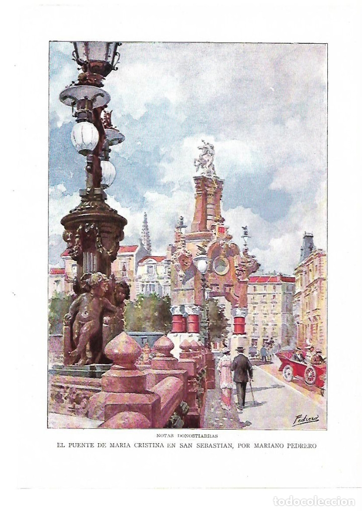 Sammelleidenschaft Papier: A&Ntilde;O 1913 RECORTE PRENSA PINTURA DIBUJO  PUENTE DE MARIA CRISTINA MARIANO PEDRERO SAN SEBASTIAN