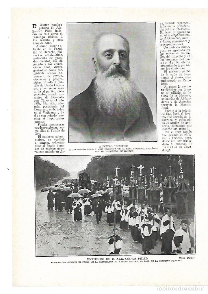 Colecionismo: A&Ntilde;O 1913 RECORTE PRENSA MUERTE ENTIERRO ALEJANDRO PIDAL MON PASEO DE LA CASTELLANA MADRID