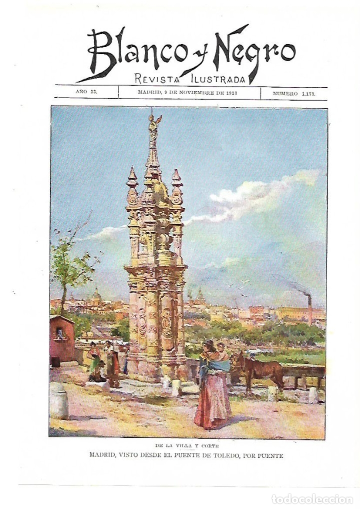 Collectionnisme: A&Ntilde;O 1913 RECORTE PRENSA PINTURA DIBUJO PUENTE REPRODUCCION MADRID VISTO DESDE EL PUENTE DE TOLEDO