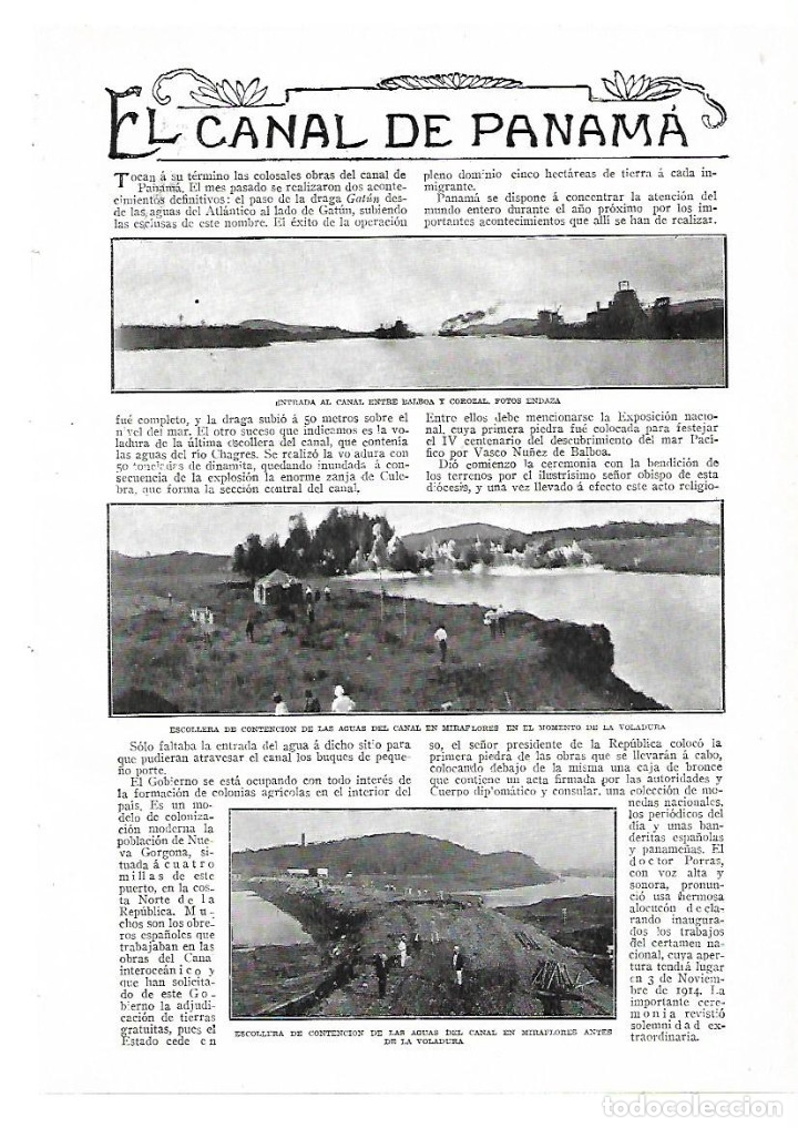 Colecionismo: A&Ntilde;O 1913 RECORTE PRENSA EL CANAL DE PANAMA VOLADURA ESCOLLERA CONTENCION AGUAS MIRAFLORES