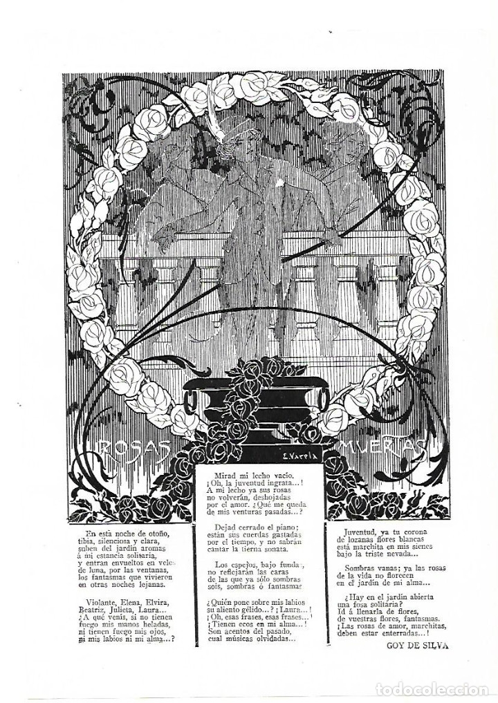 Collectionnisme: A&Ntilde;O 1913 RECORTE PRENSA POESIA ROSAS MUERTAS POR GOY DE SILVA DIBUJO VARELA ILUSTRACION