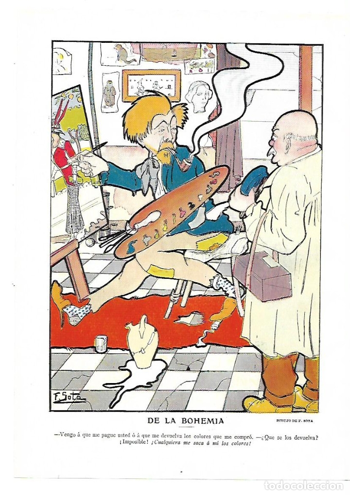 Collezionismo: A&Ntilde;O 1913 RECORTE PRENSA HUMOR DIBUJO CHISTE DE LA BOHEMIA POR F SOTA