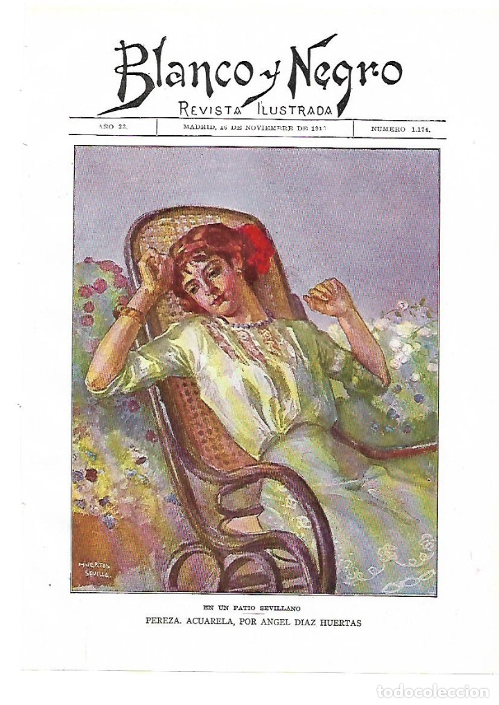 Colecionismo: A&Ntilde;O 1913 RECORTE PRENSA PINTURA ACUARELA REPRODUCCION SEVILLA PEREZA ANGEL DIAZ HUERTAS