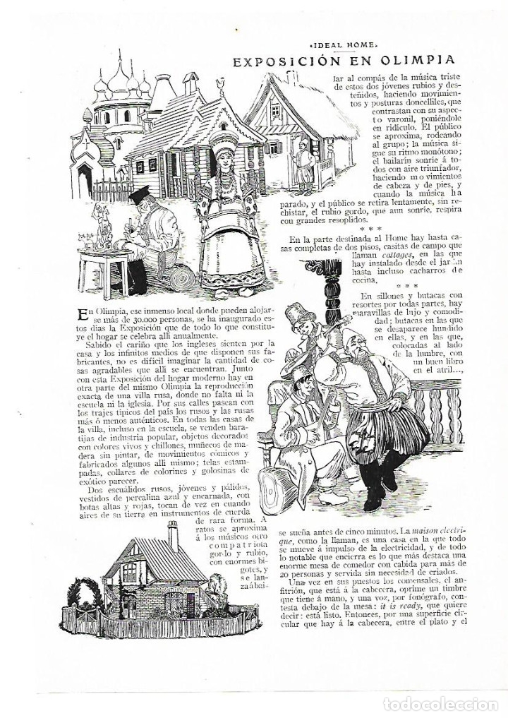 Collectionnisme: A&Ntilde;O 1913 RECORTE PRENSA EXPOSICION EN OLIMPIA IDEAL HOME HOGAR MUEBLES DECORACION POR SANCHA DIBUJO