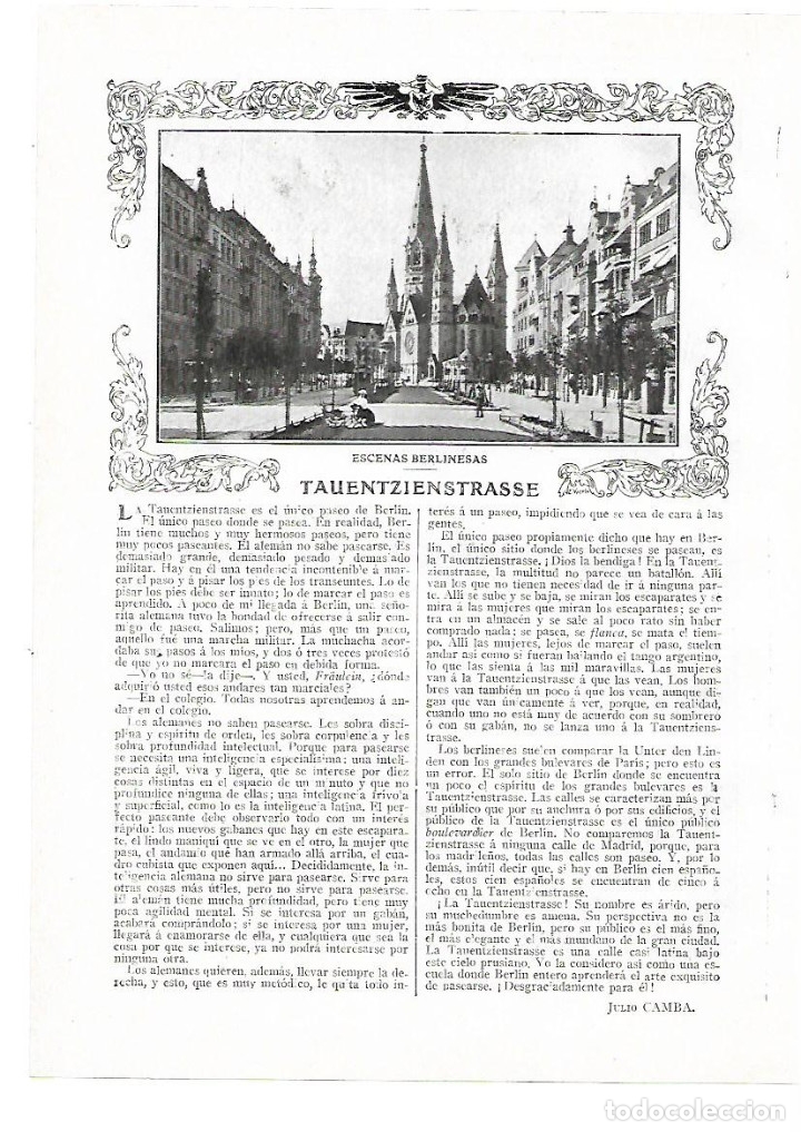 Colecionismo: A&Ntilde;O 1913 RECORTE PRENSA ALEMANIA BERLIN TAUENTZIENSTRASSE