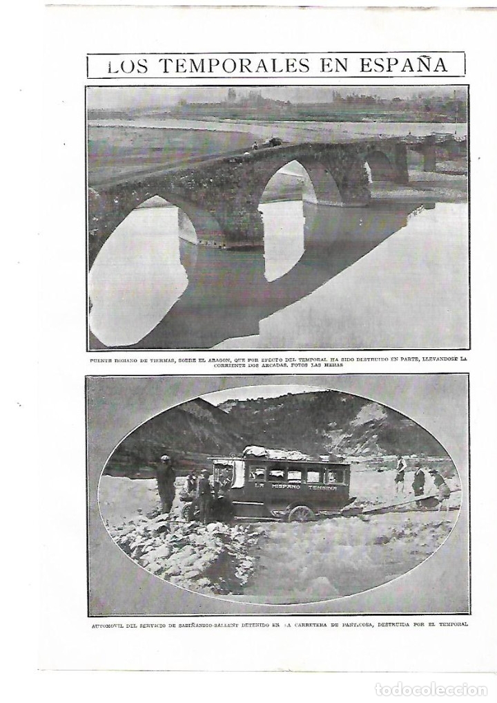 Collecting paper: A&Ntilde;O 1913 RECORTE PRENSA TEMPORAL DESTROZOS PUENTE ROMANO TIERMAS SOBRE EL ARAGON