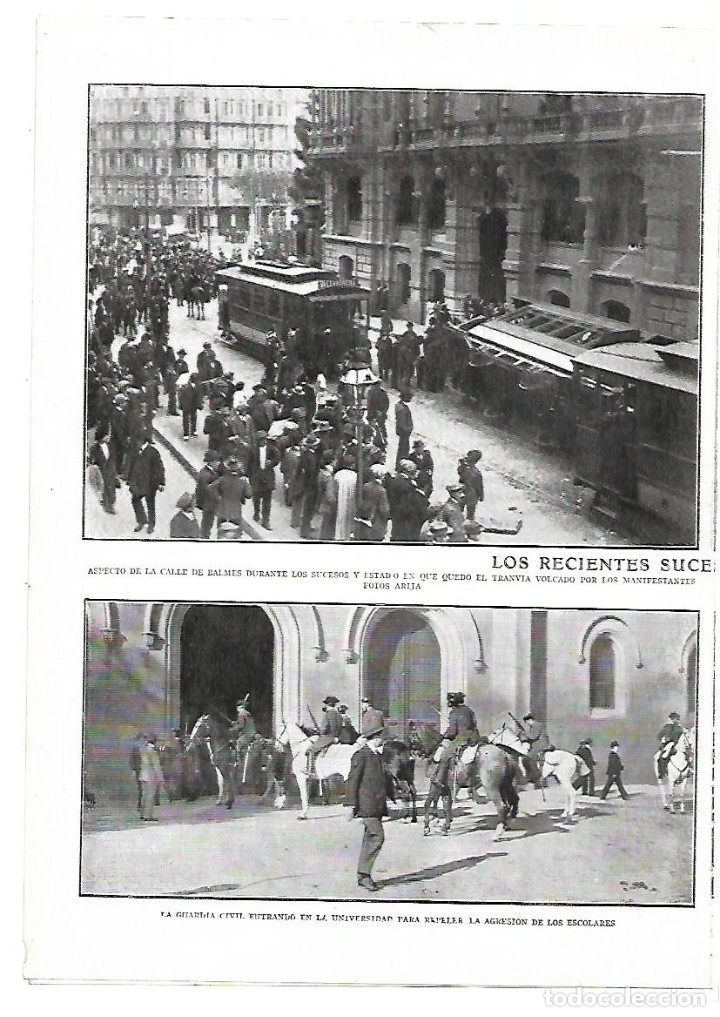 Colecionismo: &Ntilde;O 1913 RECORTE PRENS SUCESOS BARCELONA MANIFESTANTES TRANVIA ESTACION TREN SARRIA GUARDIA CIVIL UAB
