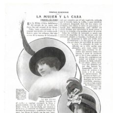 Coleccionismo: AÑO 1913 RECORTE PRENSA MODA FEMENINA SOMBREROS CREACION JANE BLANCHET ARLETTE CARUS