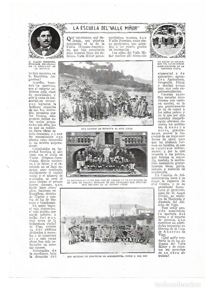 Collectionnisme: A&Ntilde;O 1913 RECORTE PRENSA LA ESCUELA DEL VALLE MI&Ntilde;OR ELADIO FERREIRO GALICIA