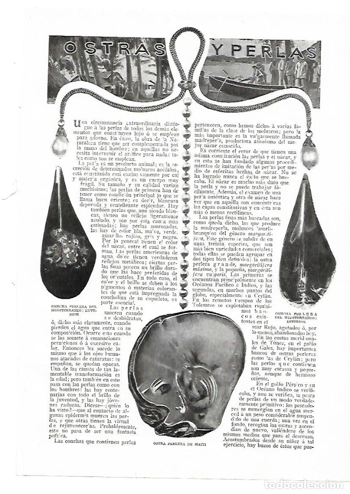 Collecting paper: A&Ntilde;O 1913 RECORTE PRENSA OSTRAS PERLAS PESCADORES PERLAS GOLFO PERSICO JOYAS COLLAR DIADEMA