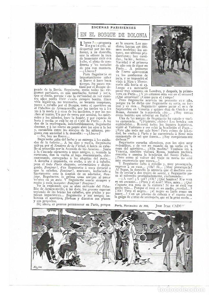 Sammelleidenschaft Papier: A&Ntilde;O 1913 RECORTE PRENSA FRANCIA EN EL BOSQUE DE BOLONIA ESCENAS PARIS