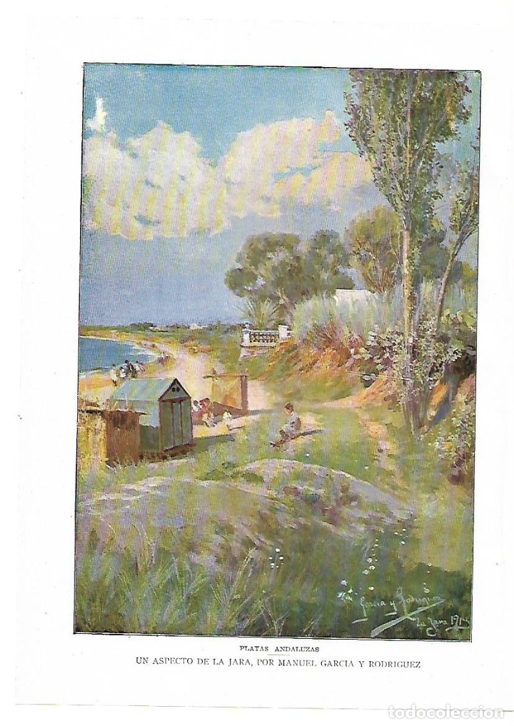 Collezionismo: A&Ntilde;O 1913 RECORTE PRENSA PINTURA DIBUJO PLAYA ANDALUZA UN ASPECTO DE LA JARA MANUEL GARCIA RODRIGUEZ
