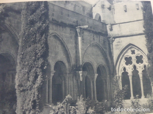 Coleccionismo: MONASTERIO DE POBLET TARRAGONA CLAUSTRO ANTIGUA LAMINA HUECOGRABADO A&Ntilde;OS 40