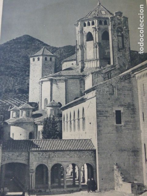 Sammelleidenschaft Papier: MONASTERIO DE POBLET TARRAGONA VISTA ANTIGUA LAMINA HUECOGRABADO A&Ntilde;OS 40