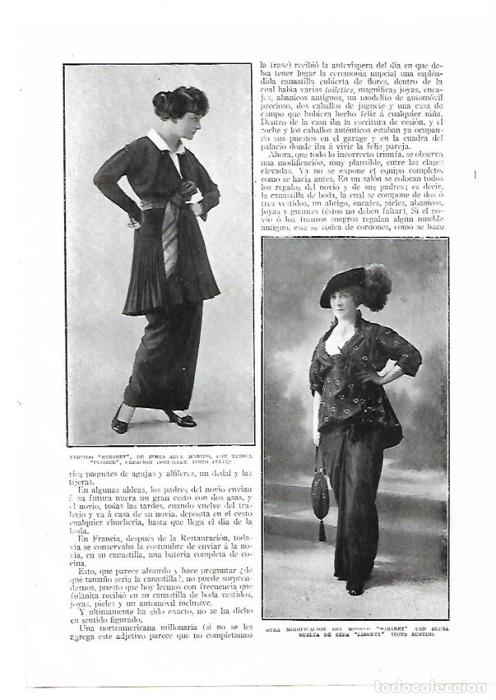 Colecionismo: A&Ntilde;O 1913 RECORTE PRENSA MODA FEMENINA VESTIDO MINARET CREACION DOEUILLET MODIFICACION MODELO MINARET