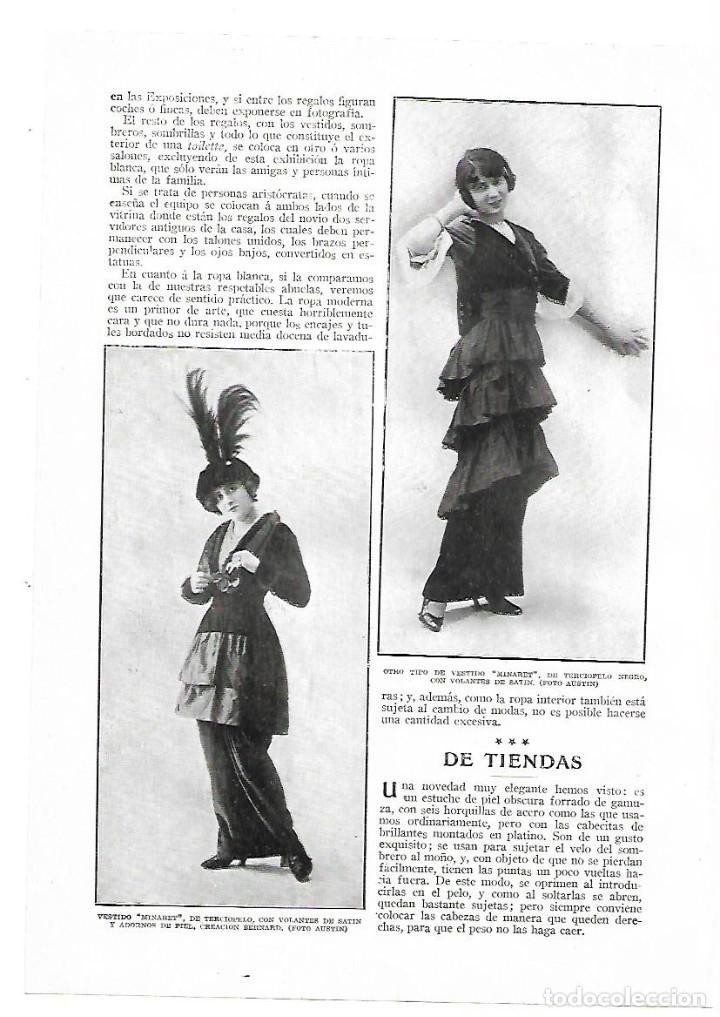 Coleccionismo: A&Ntilde;O 1913 RECORTE PRENSA MODA FEMENINA VESTIDO MINARET CREACION BERNARD