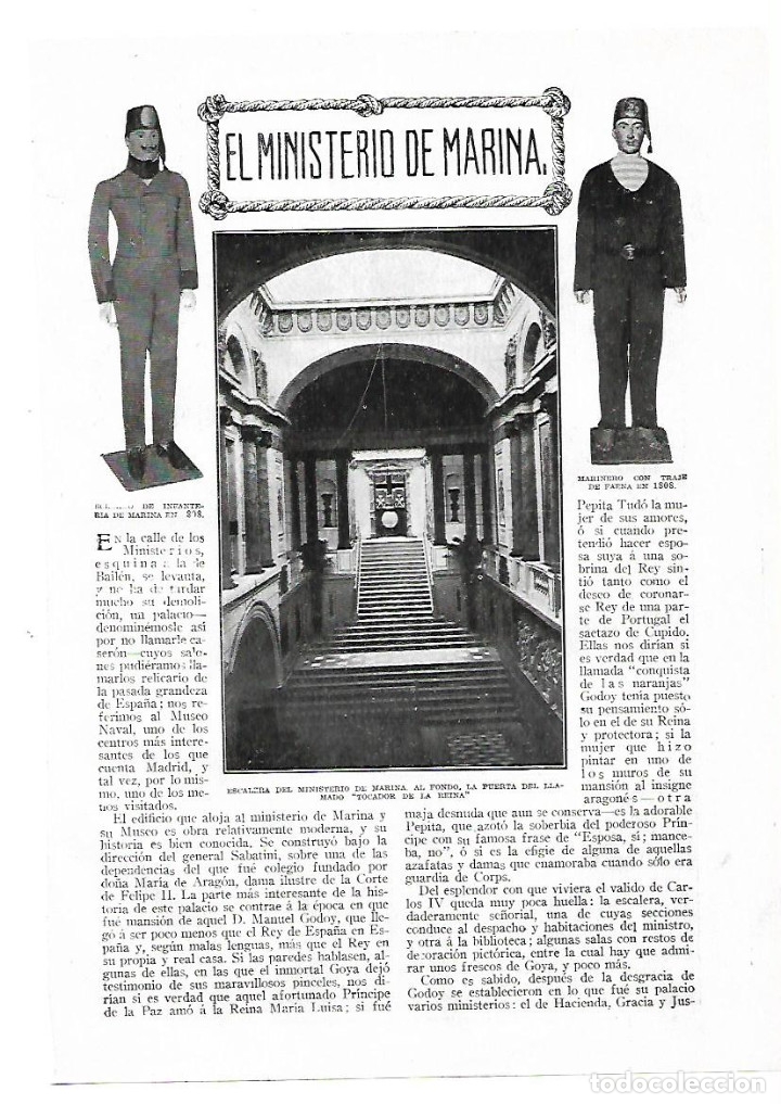 Collecting paper: A&Ntilde;O 1913 RECORTE PRENSA EL MINISTERIO DE MARINA TRAJE UNIFORME FRAGATA NUMANCIA MUSEO NAVAL MADRID