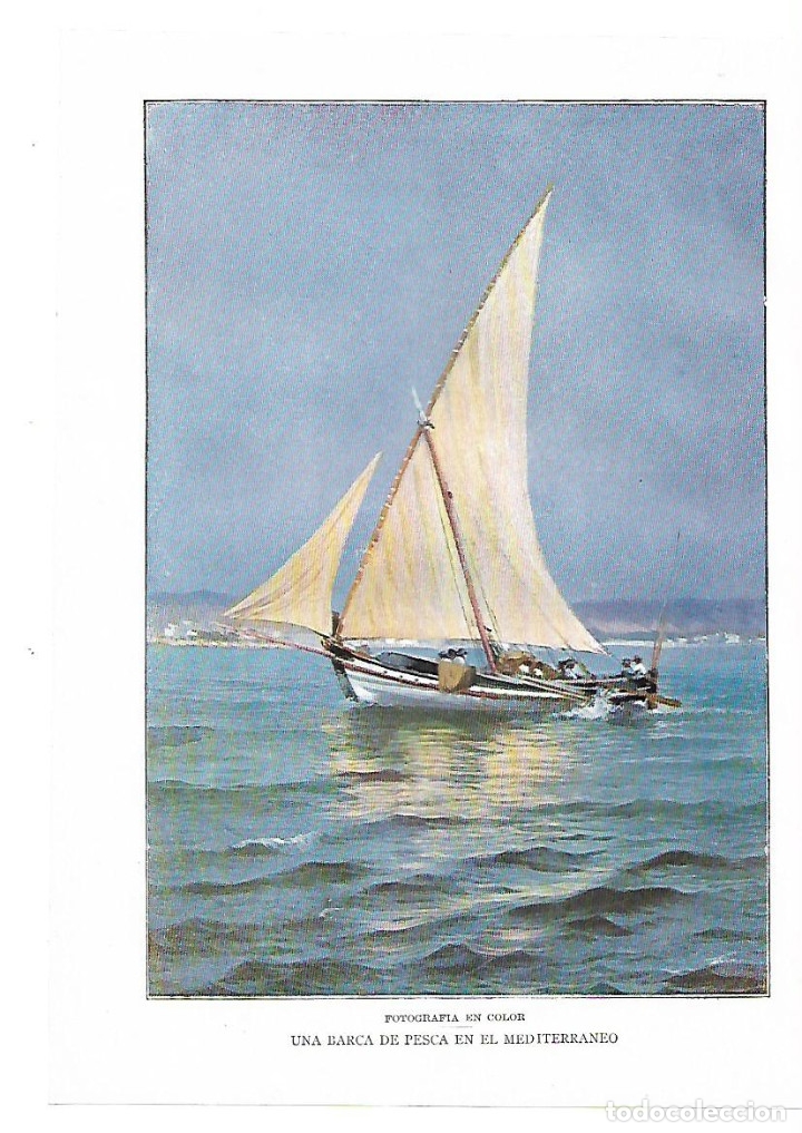 Sammelleidenschaft Papier: A&Ntilde;O 1913 RECORTE PRENSA FOTOGRAFIA EN COLOR BARCA DE PESCA EN EL MEDITERRANEO