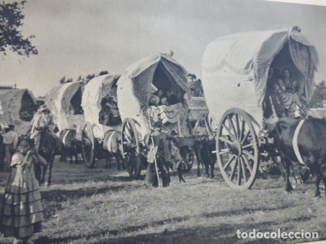 Coleccionismo: EL ROCIO ROMERIA CARRETAS ANTIGUA LAMINA HUECOGRABADO A&Ntilde;OS 40