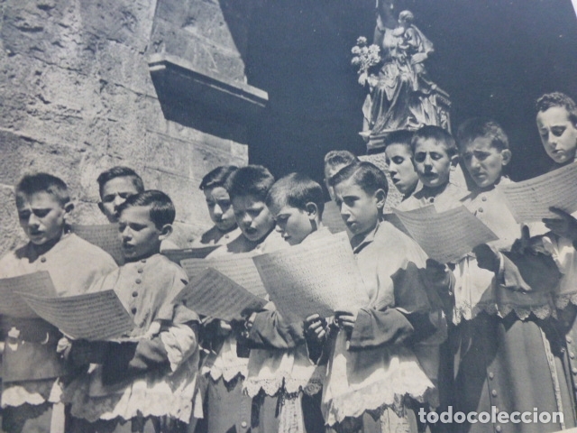 Coleccionismo: RONCESVALLES NAVARRA NI&Ntilde;OS DE LA ESCOLANIA ANTIGUA LAMINA HUECOGRABADO A&Ntilde;OS 40