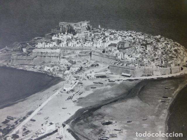 Coleccionismo: PE&Ntilde;ISCOLA CASTELLON VISTA AEREA ANTIGUA LAMINA HUECOGRABADO A&Ntilde;OS 50