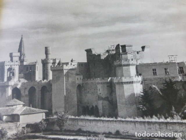 Coleccionismo: OLITE NAVARRA VISTA ANTIGUA LAMINA HUECOGRABADO A&Ntilde;OS 50
