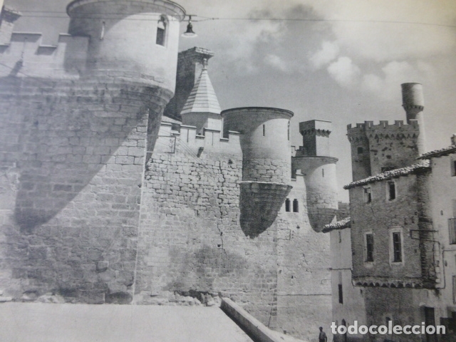 Collecting paper: OLITE NAVARRA VISTA ANTIGUA LAMINA HUECOGRABADO A&Ntilde;OS 50