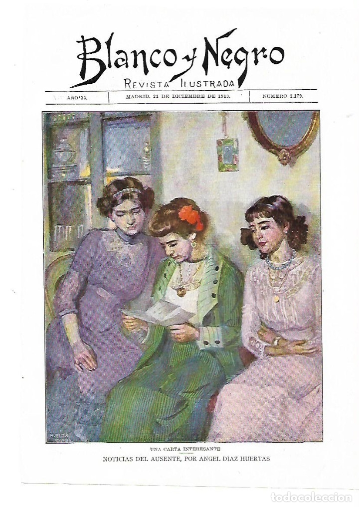 Collecting paper: A&Ntilde;O 1913 RECORTE PRENSA PINTURA DIBUJO NOTICIAS DEL AUSENTE CARTA ANGEL DIAZ HUERTAS