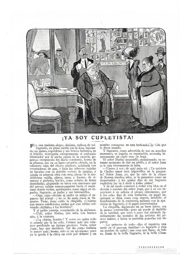 Sammelleidenschaft Papier: A&Ntilde;O 1913 RECORTE PRENSA HUMOR RELATO CORTO YA SOY CUPLETISTA LUIS GABALDO DIBUJO TOVAR CARICATURA