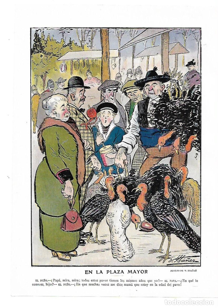 Collecting paper: A&Ntilde;O 1913 RECORTE PRENSA DIBUJO HUMOR CHISTE EN LA PLAZA MAYOR POR YBA&Ntilde;EZ