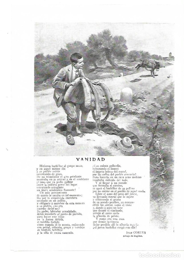 Coleccionismo: A&Ntilde;O 1913 RECORTE PRENSA POESIA VANIDAD POR JUAN CORTES DIBUJO DE REGIDOR ILUSTRACION