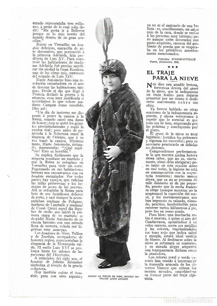 Sammelleidenschaft Papier: A&Ntilde;O 1913 RECORTE PRENSA MODA FEMENINA ABRIGO PIELES TOPO MODELO REVILLON