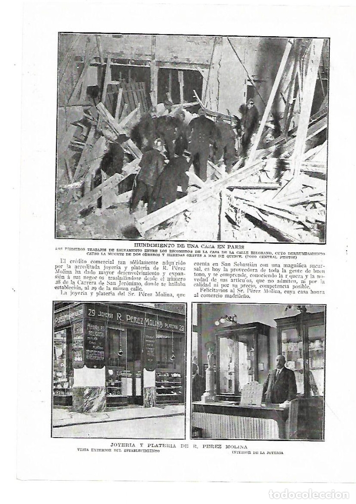 Colecionismo: A&Ntilde;O 1913 RECORTE PRENSA REPORTAJE PUBLICIDAD JOYERIA PLATERIA R PEREZ MOLINA