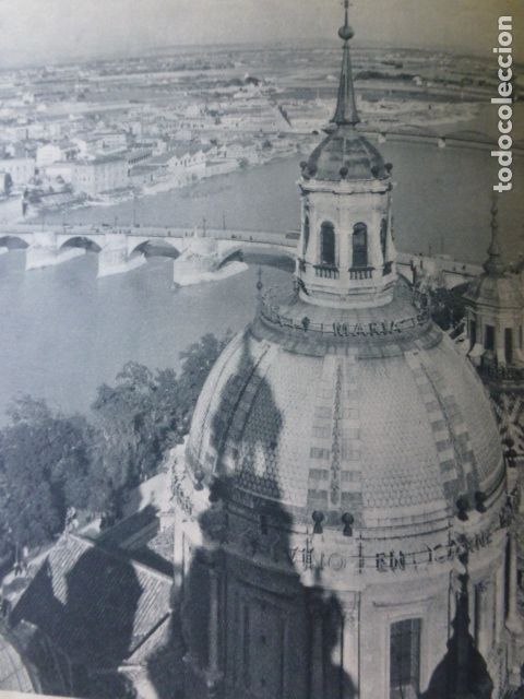 Coleccionismo: ZARAGOZA VISTA DESDE EL PILAR ANTIGUA LAMINA HUECOGRABADO A&Ntilde;OS 40