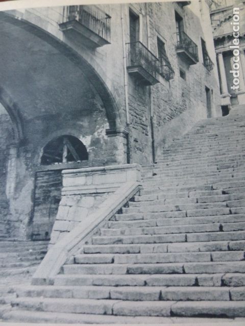 Coleccionismo: GERONA ASPECTO URBANO ESCALERAS ANTIGUA LAMINA HUECOGRABADO A&Ntilde;OS 40