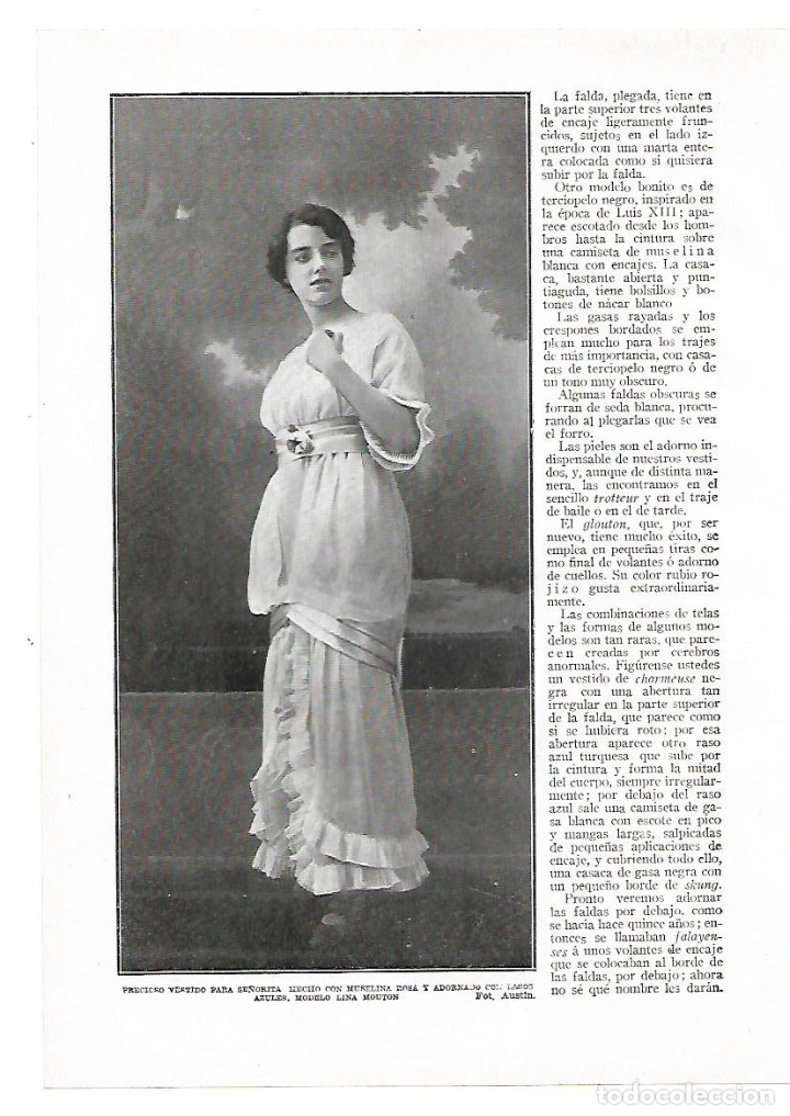 Sammelleidenschaft Papier: A&Ntilde;O 1913 RECORTE PRENSA MODA FEMENINA VESTIDO SE&Ntilde;ORITA  MODELO LINA MOUTON