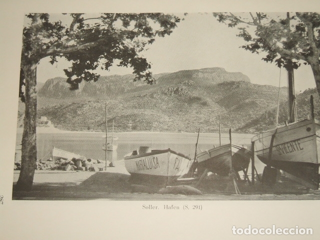 Coleccionismo: SOLLER MALLORCA VISTA DEL PUERTO ANTIGUA LAMINA HUECOGRABADO 1929