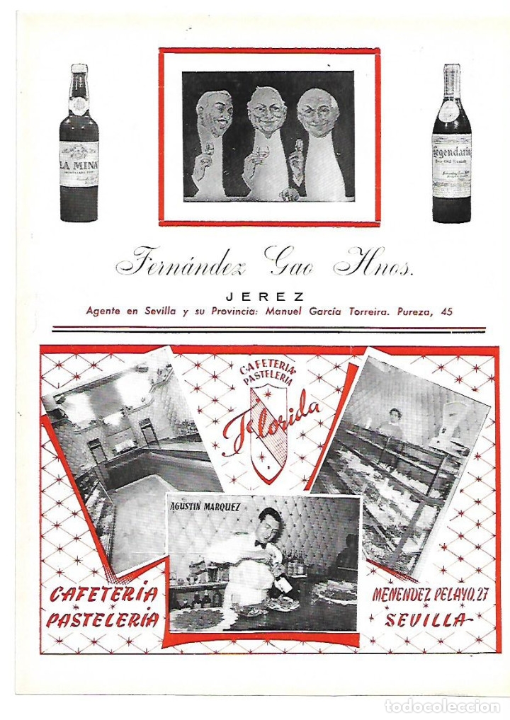 Collectionnisme: A&Ntilde;O 1953 RECORTE PRENSA PUBLICIDAD CAFETERIA PASTELERIA FLORIDA AGUSTIN MARQUEZ SEVILLA