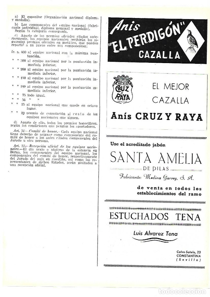 Collezionismo: A&Ntilde;O 1953 PUBLICIDAD ANIS EL PERDIGON CAZALLA ANIS CRUZ Y RAYA JABON SANTA AMELIA MEDINA GARVEY