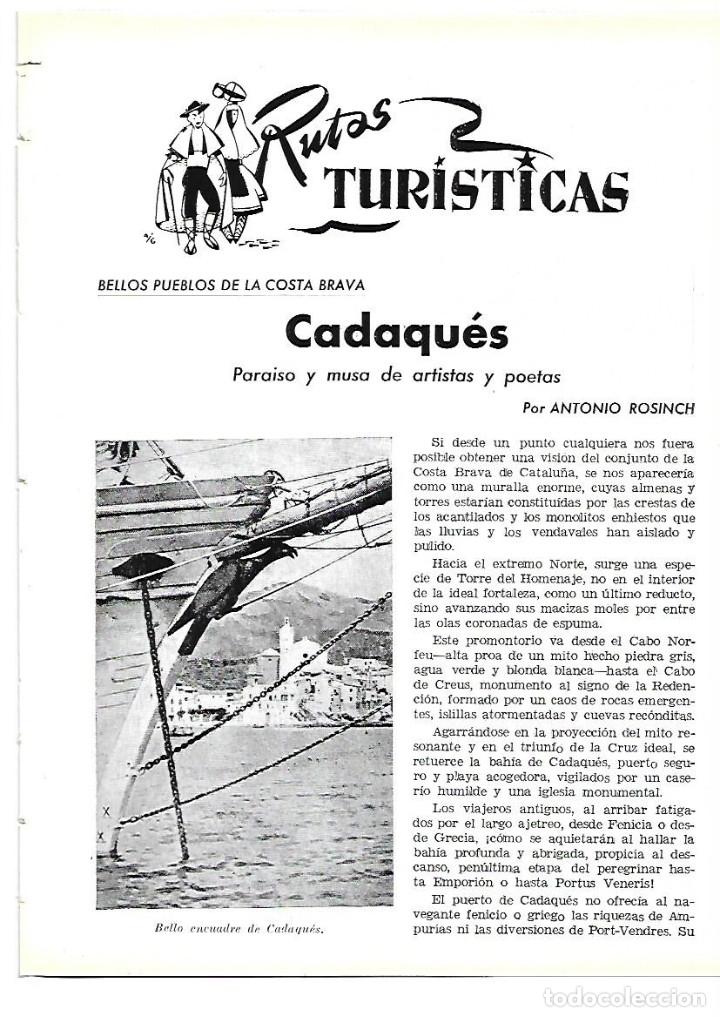 Coleccionismo: A&Ntilde;O 1954 RECORTE PRENSA RUTAS TURISTICAS TURISMO CADAQUES COSTA BRAVA GIRONA