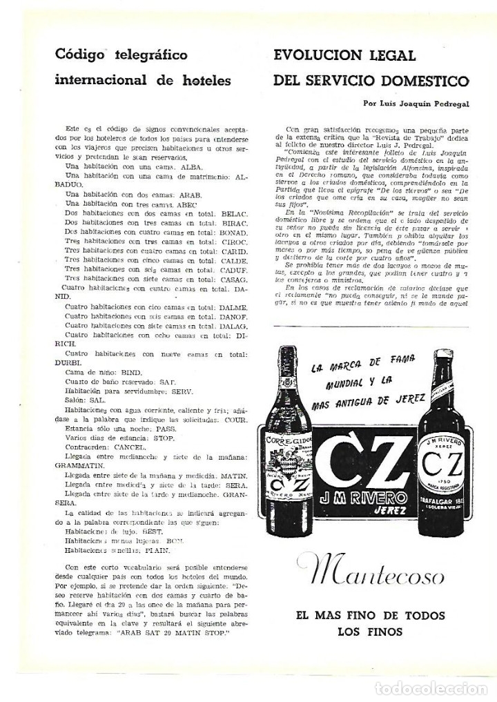 Coleccionismo: A&Ntilde;O 1954 RECORTE PRENSA PUBLICIDAD BEBIDAS VINO FINO C Z RIVERO JEREZ MANTECOSO