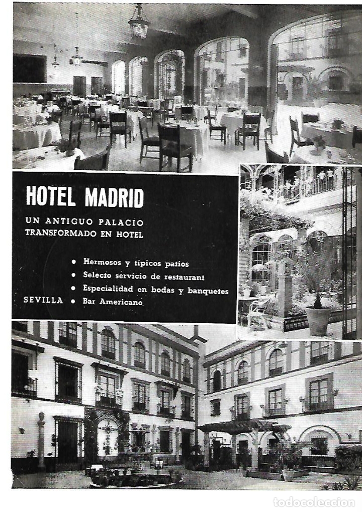 Collectionnisme: A&Ntilde;O 1954 RECORTE PRENSA PUBLICIDAD HOTEL MADRID DE SEVILLA ANTIGUO PALACIO TRANSFORMADO EN HOTEL