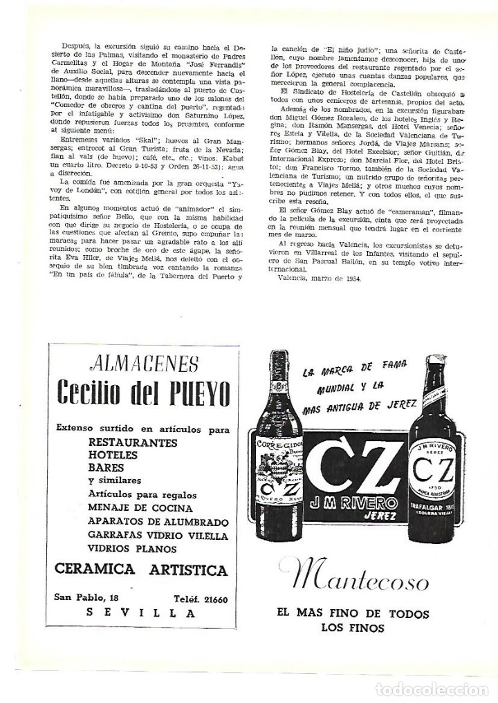 Coleccionismo: A&Ntilde;O 1954 RECORTE PRENSA PUBLICIDAD ALMACENES CECILIO DEL PUERO CERAMICA ARTISTICA SEVILLA