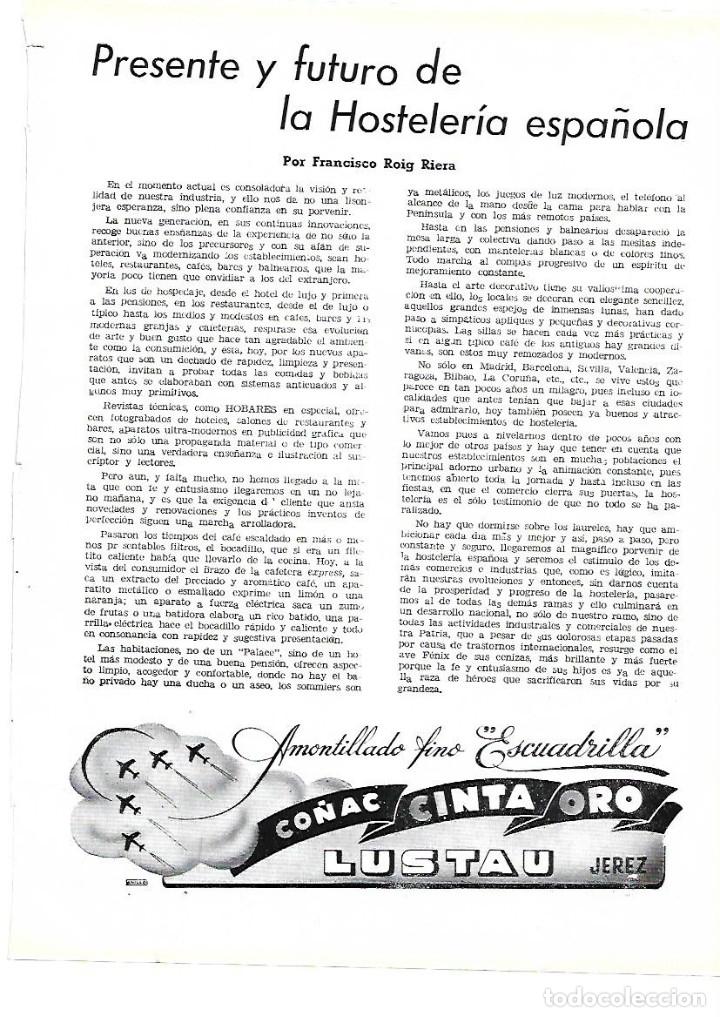 Collecting paper: A&Ntilde;O 1954 RECORTE PRENSA PUBLICIDAD BEBIDAS CO&Ntilde;AC CINTA ORO LUSTAU JEREZ AMONTILLADO FINO ESCUADRILLA