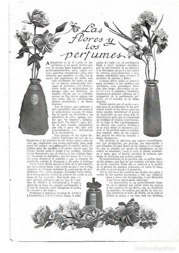 Collecting paper: &Ntilde;O 1914 RECORTE PRENSA LAS FLORES Y LOS PERFUMES ESENCIAS PERFUMERIA MAQUINA MOLER POLVOS ARROZ ESPI