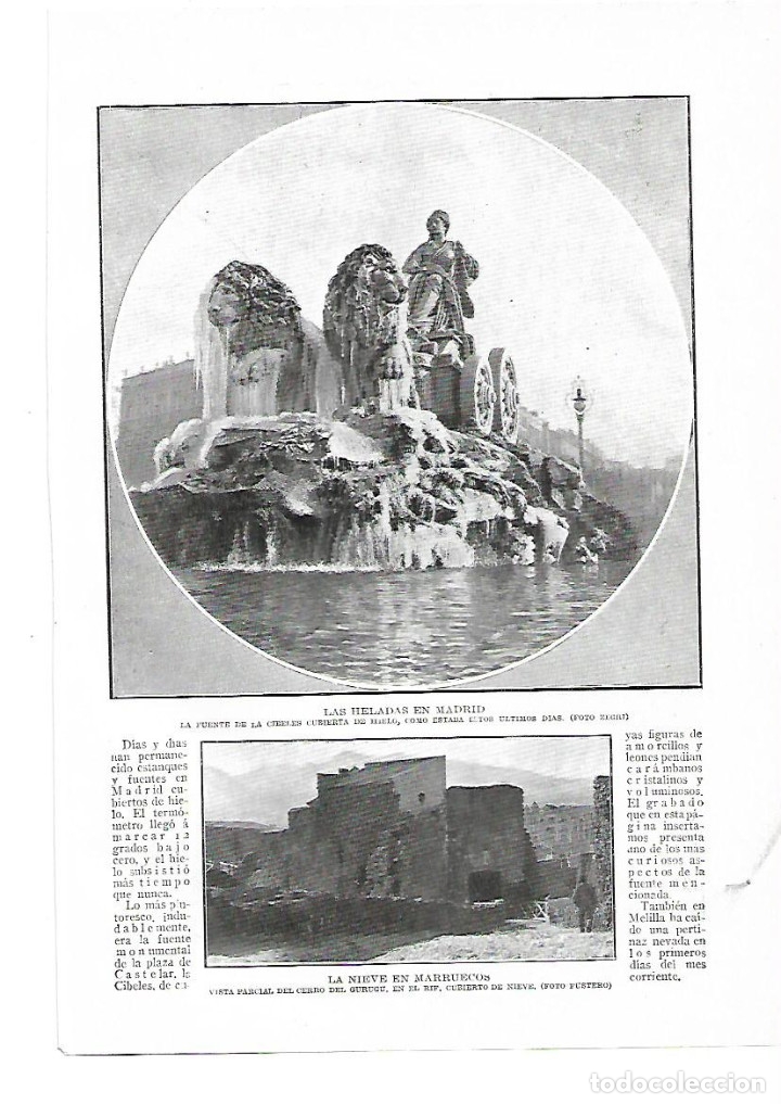 Collectionnisme: A&Ntilde;O 1914 RECORTE PRENSA MADRID HIELO FUENTE DE LA CIBELES HELADA FOTOS ANTIGUAS