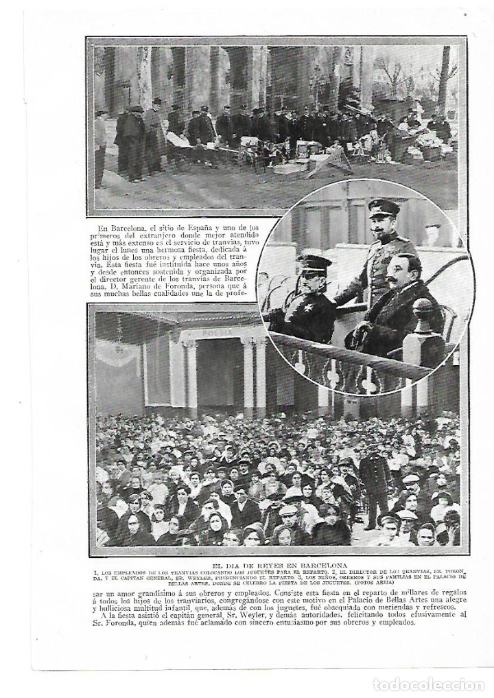 Collectionnisme: A&Ntilde;O 1914 RECORTE PRENSA DIA DE REYES BARCELONA REPARTO JUGUETES OBREROS TRANVIAS MARIANO DE FORONDA